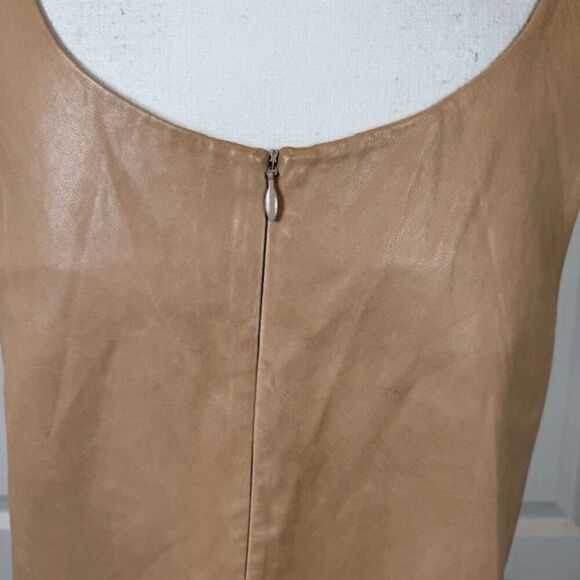 Vince Lamb Leather Shift Dress Tank Tan Front Pockets Light Size 10 READ - Picture 6 of 14